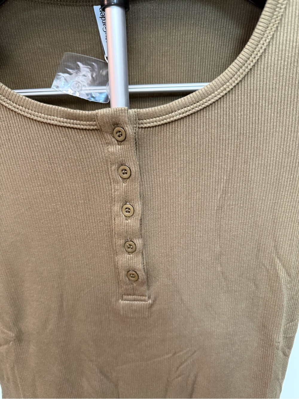 Women's Ribbed Henley Long-Sleeve Top — Olive - Picture 2 of 8